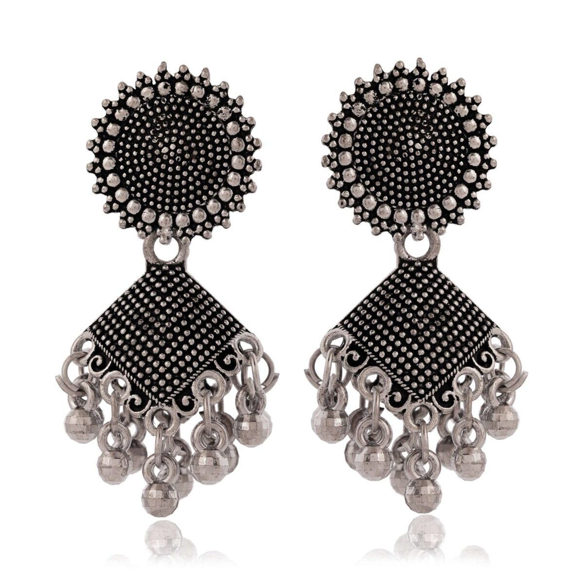 Women's Dot Design Earrings, Indian Hoops, Mandala Hoops Chakra -  Drop Dangles Earrings - Image 3